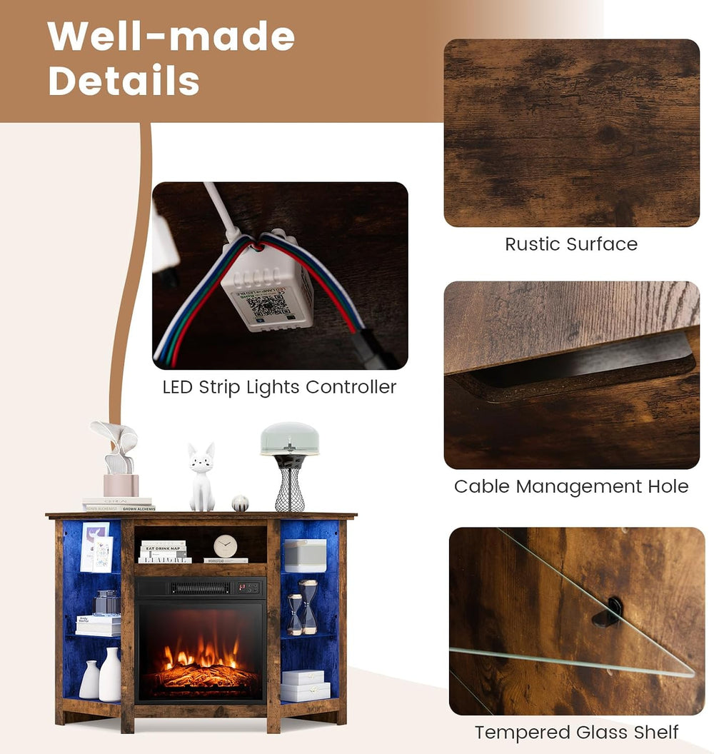RELAX4LIFE Corner Fireplace TV Stand - Electric Fireplace Entertainment Cente...