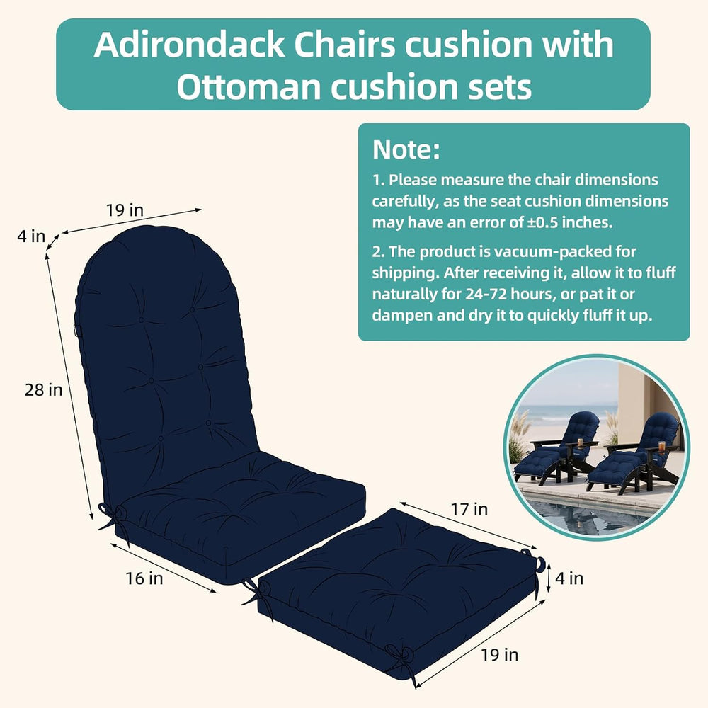 Rocking Chair Cushion Set with Ottoman Pad 4-in Thick, Dark Blue