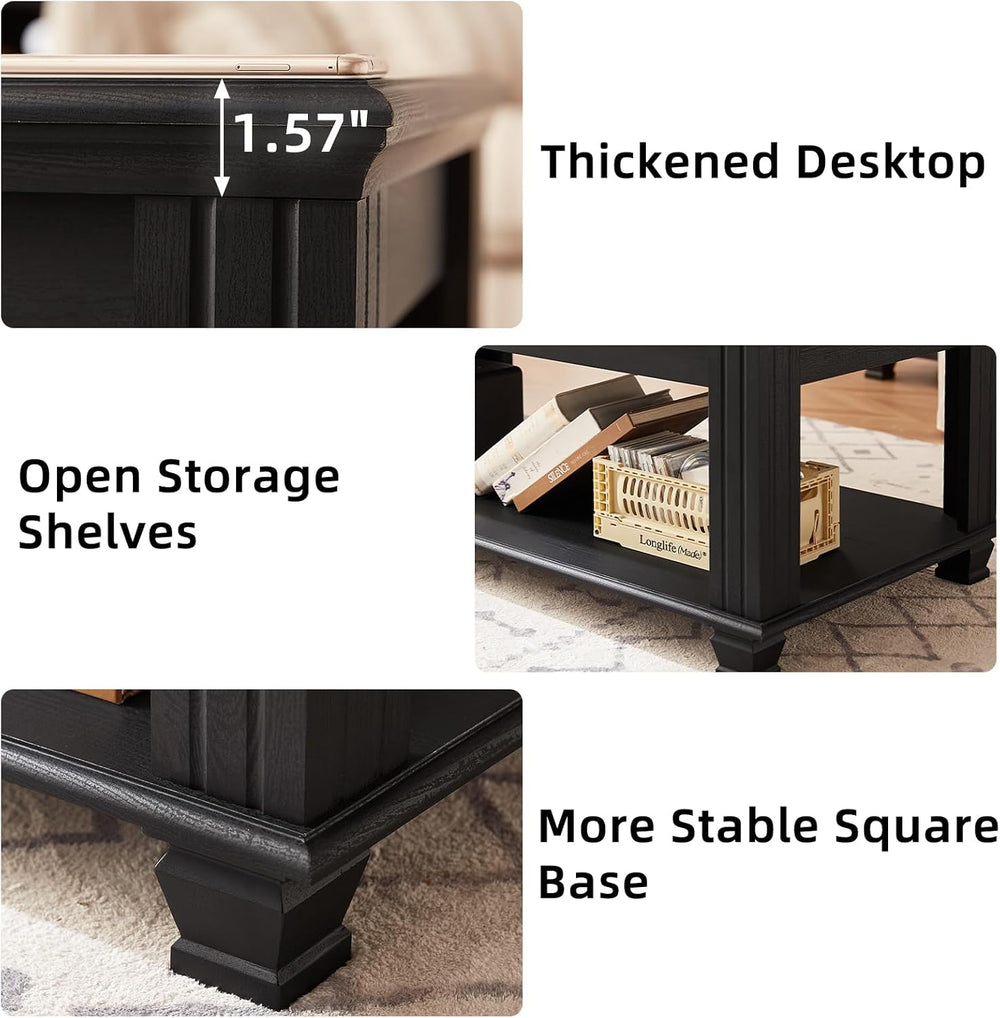 SAVOR LIFE Farmhouse Coffee and End Table Sets, Black