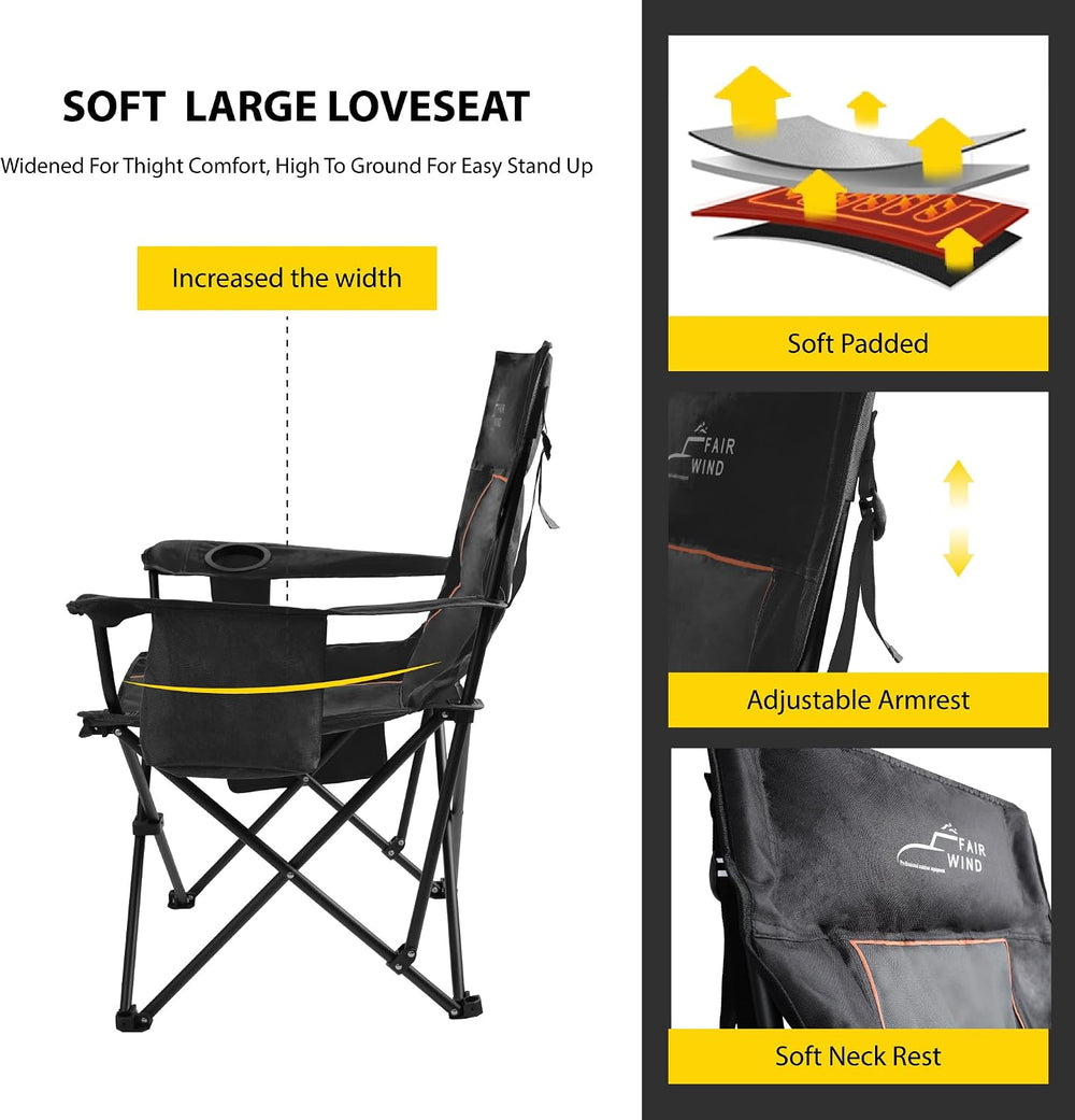 FAIR WIND Oversized Padded Camping Chair with Footrest Stool Set Heavy Duty S...