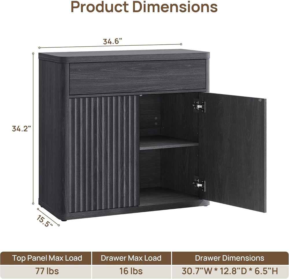 SICOTAS Buffet Cabinet with Storage - Accent Fluted Storage Cabinet with 2 Do...