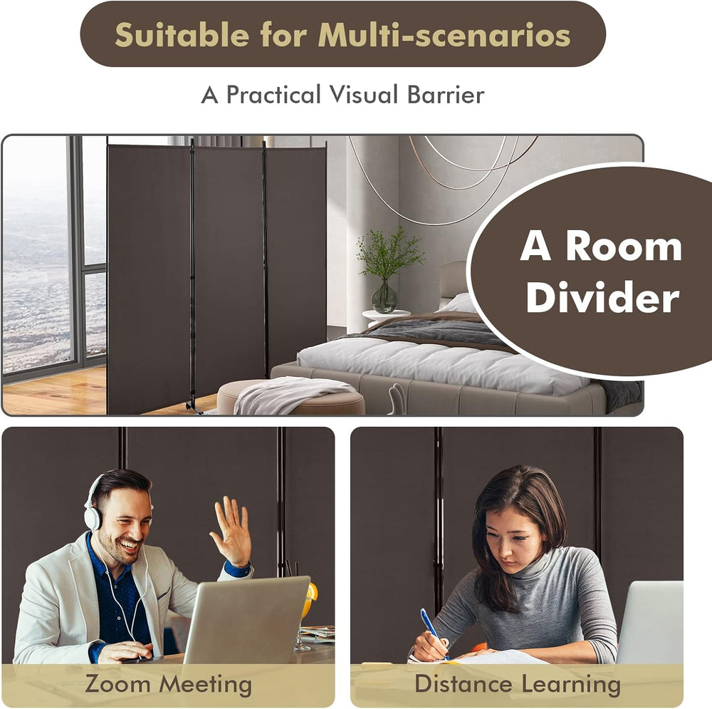 Giantex 3 Panel Folding Room Divider with Wheels, 103" x 71", Brown