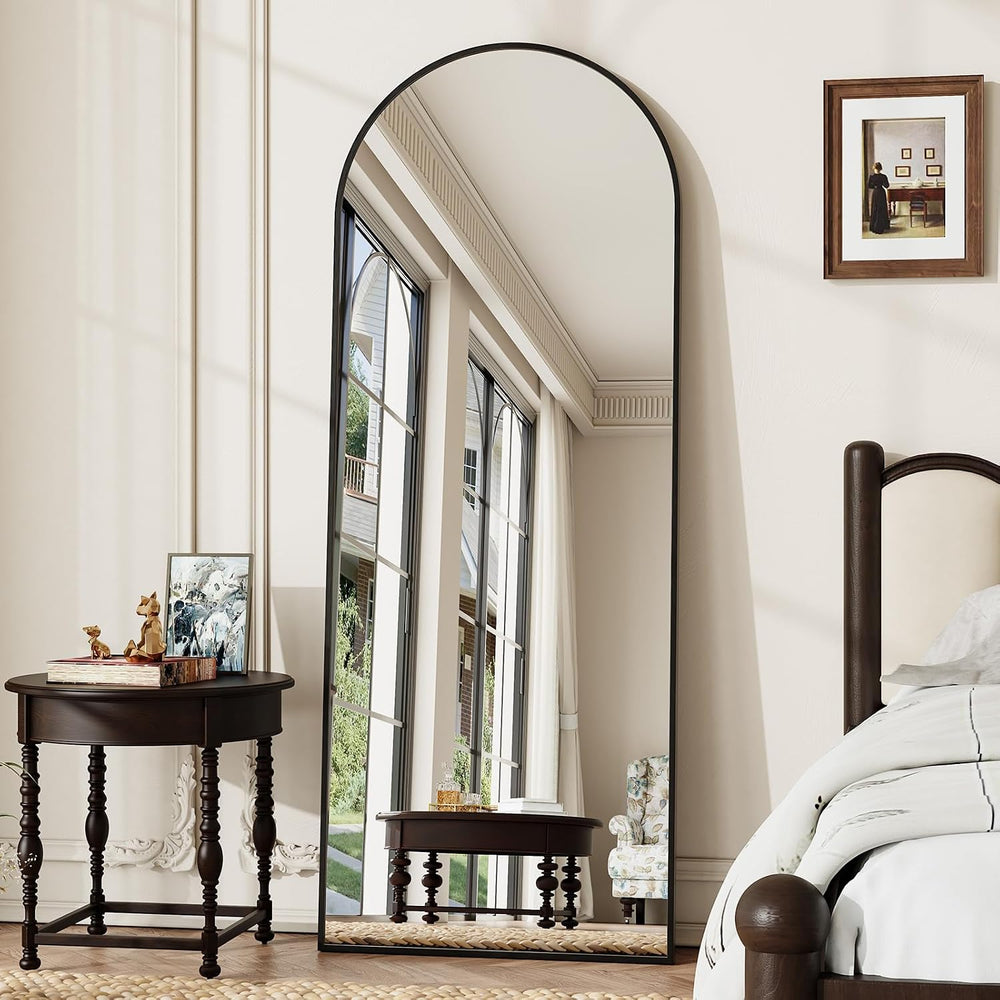 Krymnar 57"x21" Arched Full Length Mirror, Brushed Black Aluminum F...