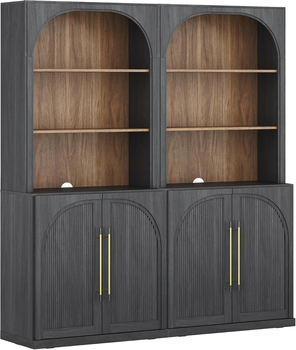 BELLEZE Set of 2 Tall Arched Storage Cabinet with Hutch, Freestanding Display...