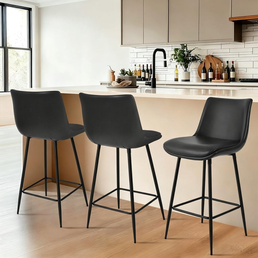 Counter Height Bar Stools Set of 3, FSC Certified Upholstered Faux Leather Ba...