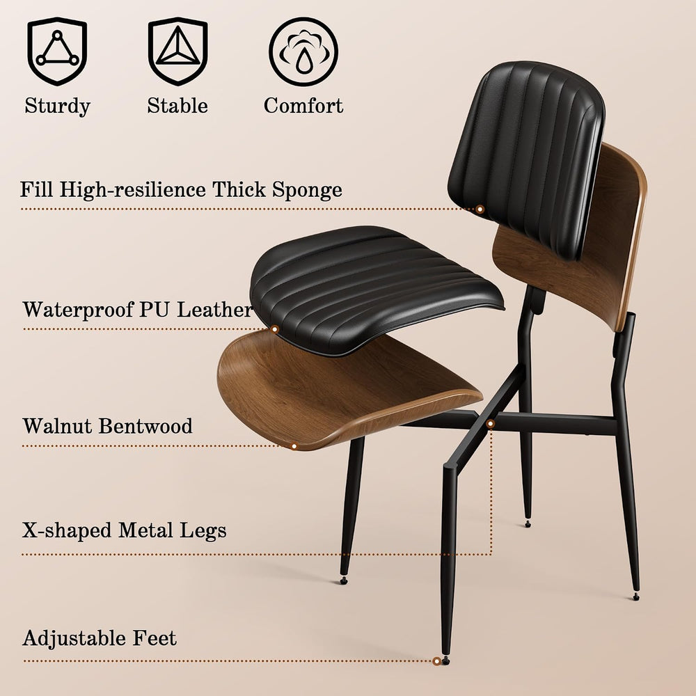 REONEY Dining Chairs Set of 4, Mid-Century Modern Kitchen Chairs, Black