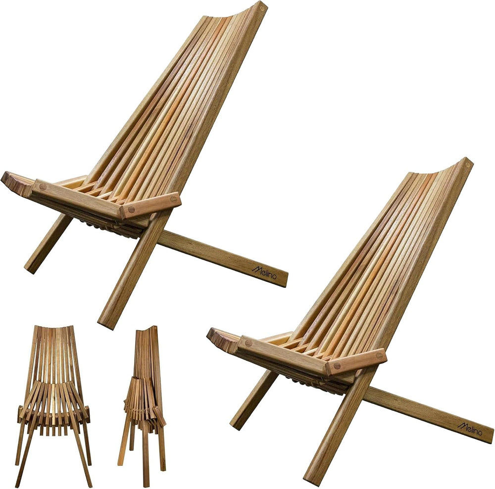 Melino 2PCS Wooden Folding Tamarack Chairs, FSC Certified Acacia Low Profile ...