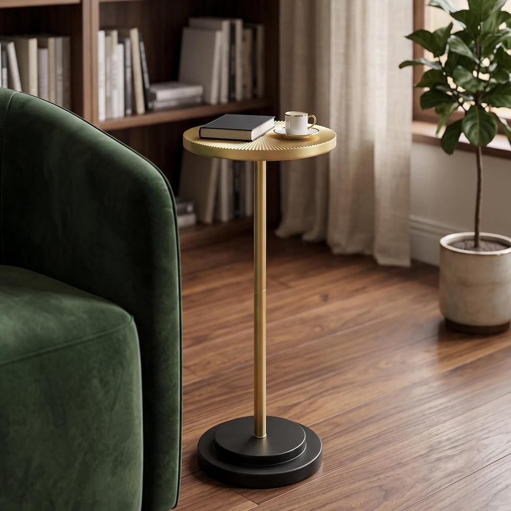 COVLON Drink Table Set of 2, Small Round Pedestal Side Table with Carved Top ...