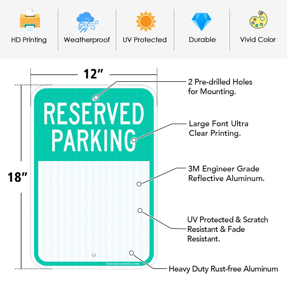 Faittoo Blank Reserved Parking Signs, 2-Pack 18 x 12 Inch Engineer Grade Refl...