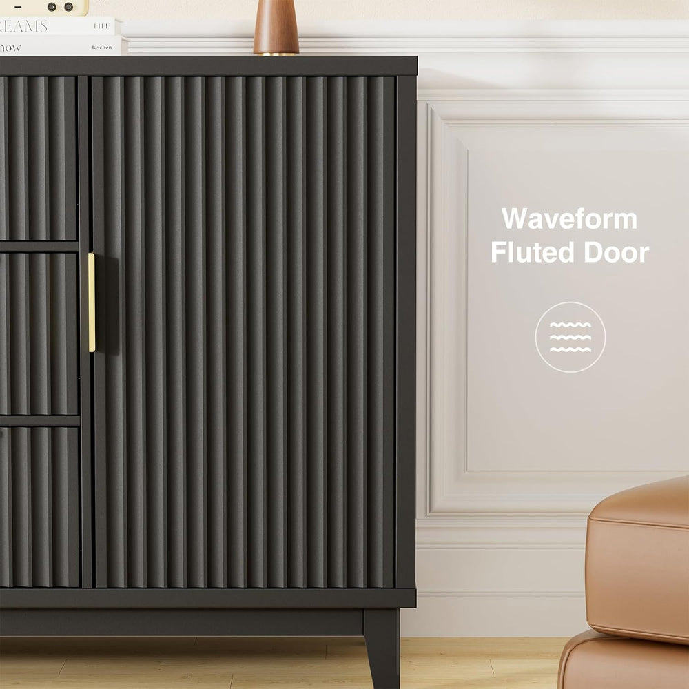 47.2" W Storage Cabinet with 3 Drawers, Fluted Buffet Cabinet with Storage