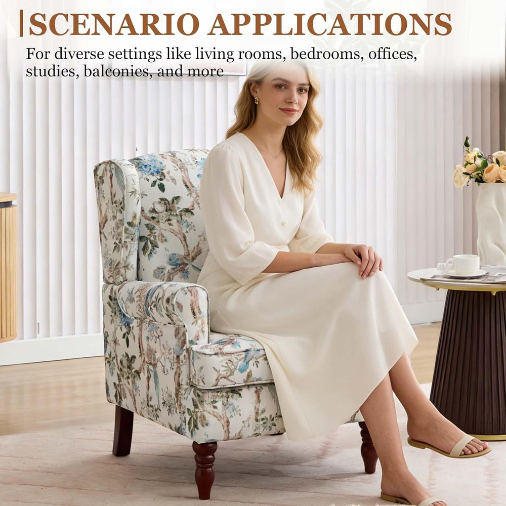 Wingback Chair with Arms for Living Room (Floral Bird, A)
