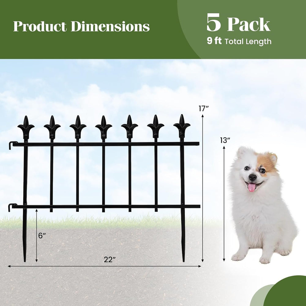 GIANTEX 5 Panels Decorative Metal Garden Fence, 9 FT, No Dig, Heavy Duty