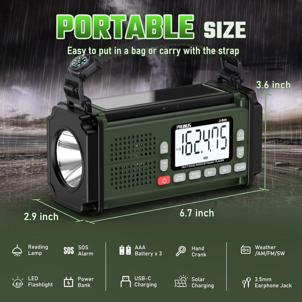 PRUNUS J-924 10000mAh/37000mWh Hand Crank Emergency Radio NOAA AM FM SW