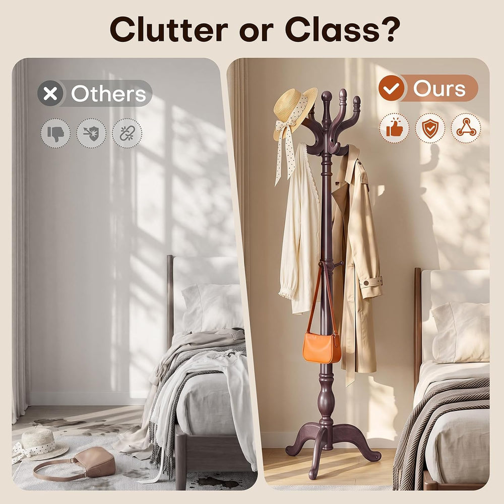Freestanding Coat Rack with Hook, 73.6IN Tall Wooden Coat Tree