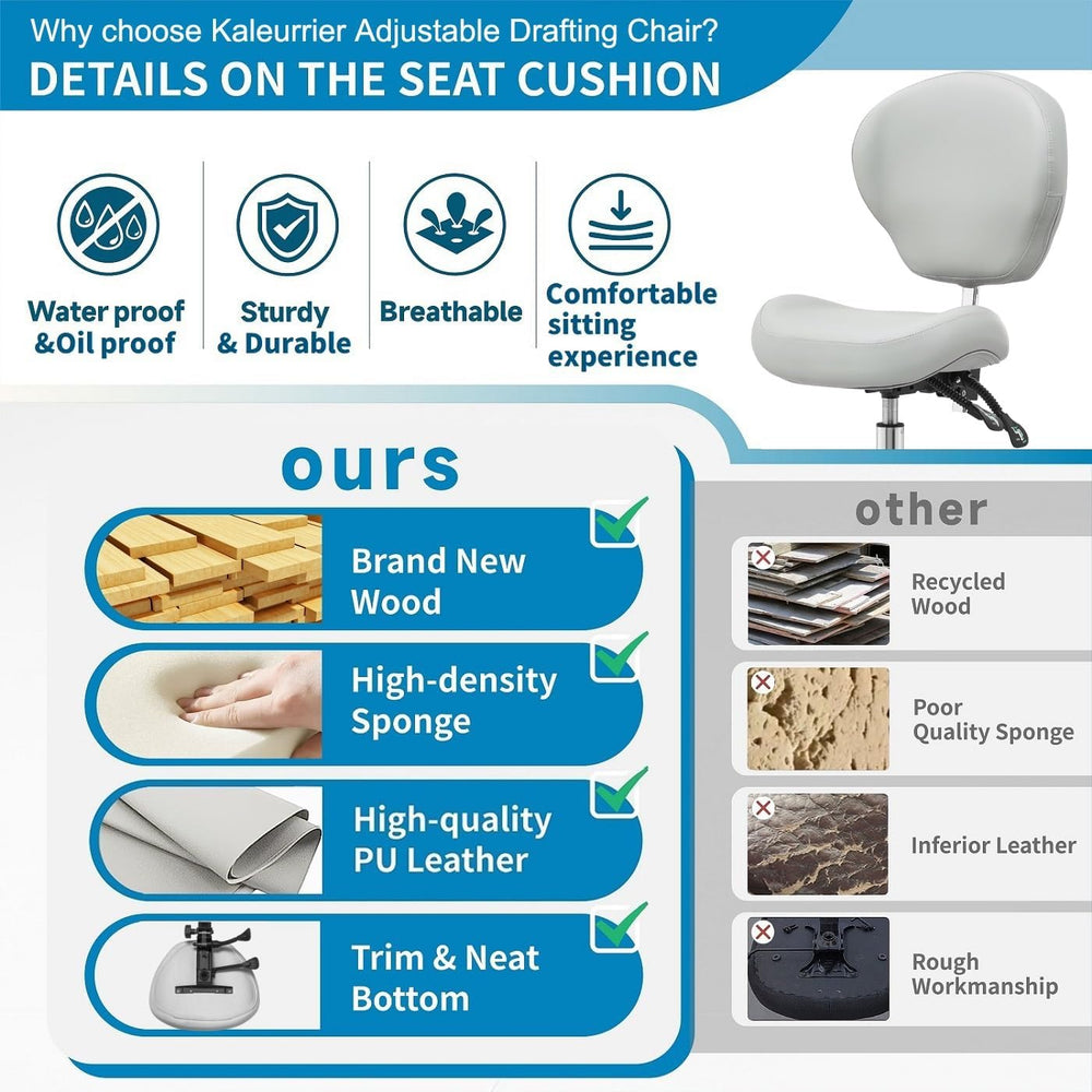 Kaleurrier Adjustable Stools Drafting Chair: with Back Rest & Foot Rest