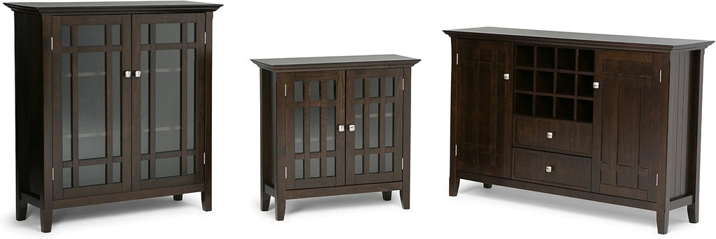 SIMPLIHOME Bedford 32" Wide Solid Wood Cabinet in Brunette Brown