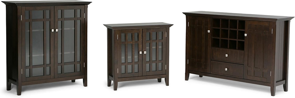 SIMPLIHOME Bedford 32" Wide Solid Wood Cabinet in Brunette Brown