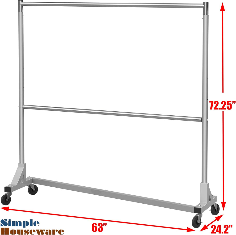Simple Houseware Commercial Grade Z-Base Double Rod Garment Rack, Silver