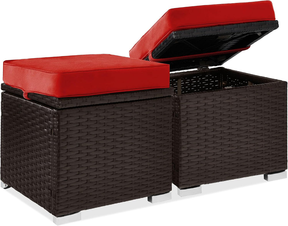 Best Choice Products Set of 2 Wicker Ottomans, Multipurpose Outdoor Furniture...