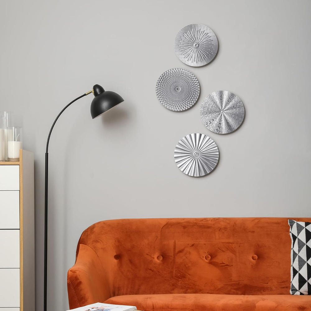 Hicarer 4 Pcs 12 Inch Silver Metal Wall Art Decor Modern Sunburst Decor