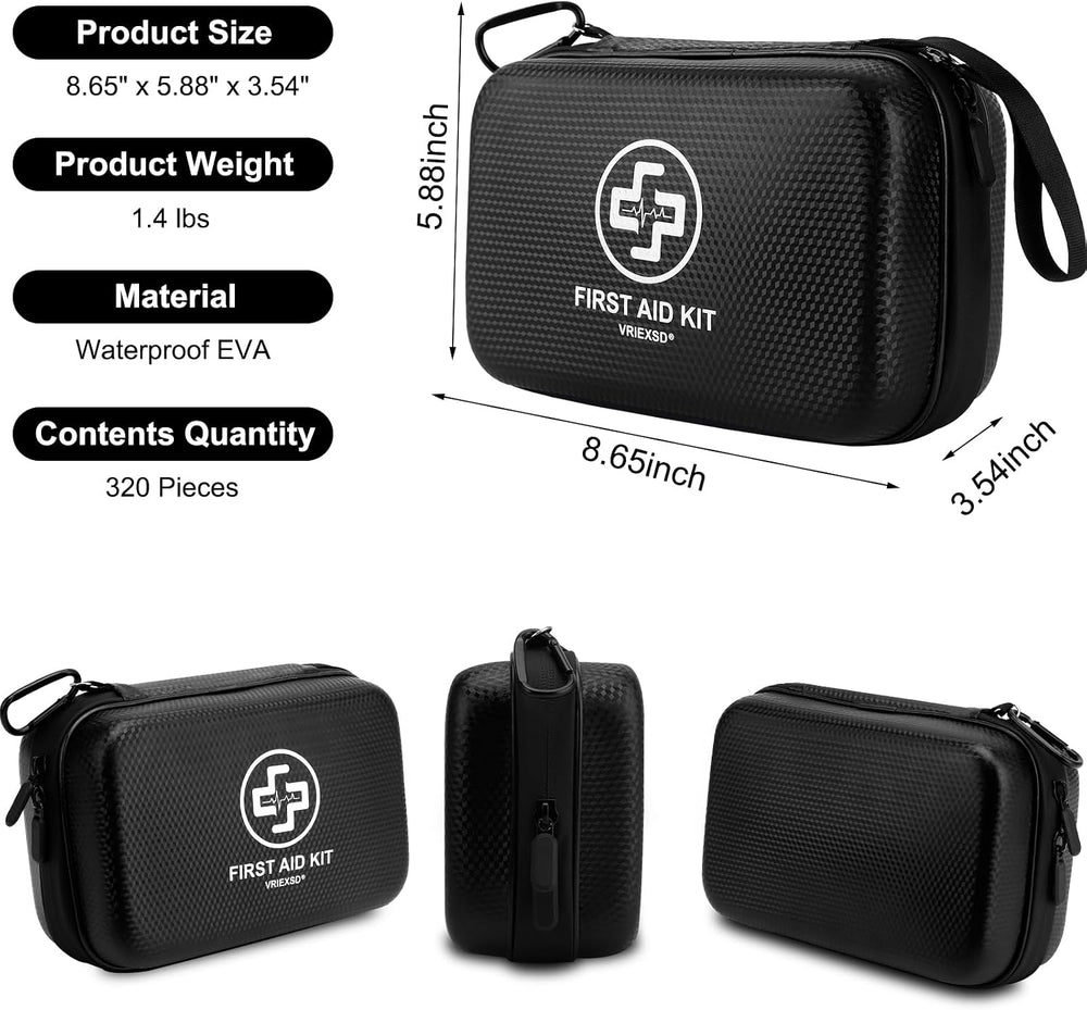 VRIEXSD Premium 320-Piece First Aid Kit, Waterproof EVA Hard Shell Case