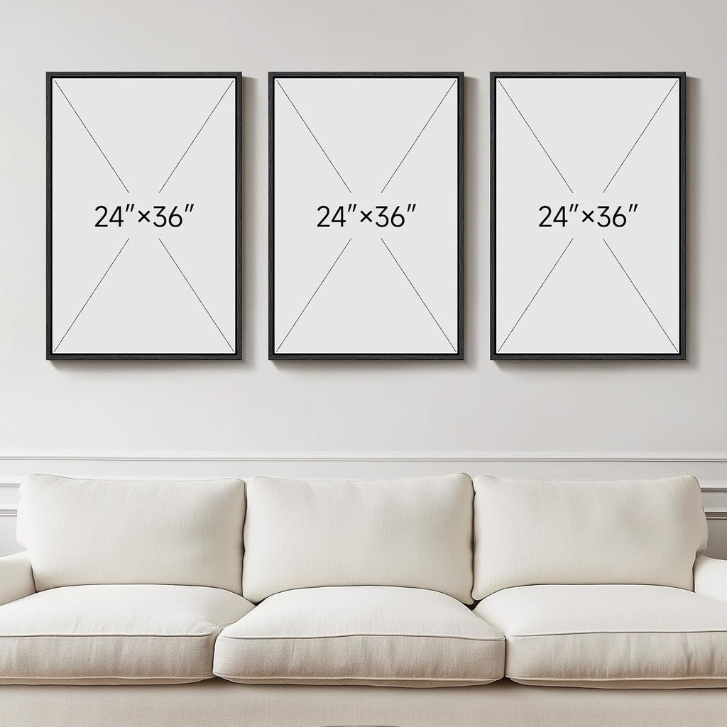 Large Framed Neutral Abstract Wall Art for Living Room,Set of 3, 24x36 In