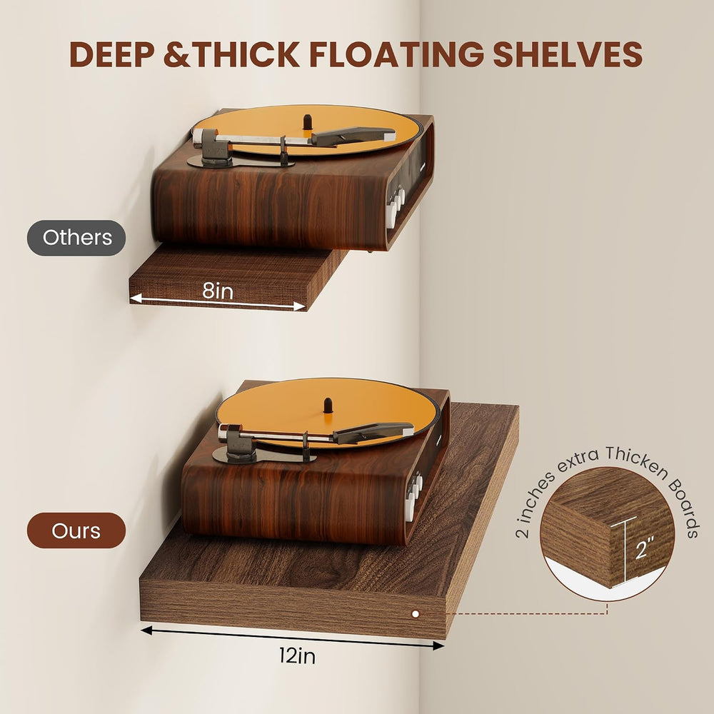 Vivelove Deep Floating Shelves 48x12” Set of 2, Walnut
