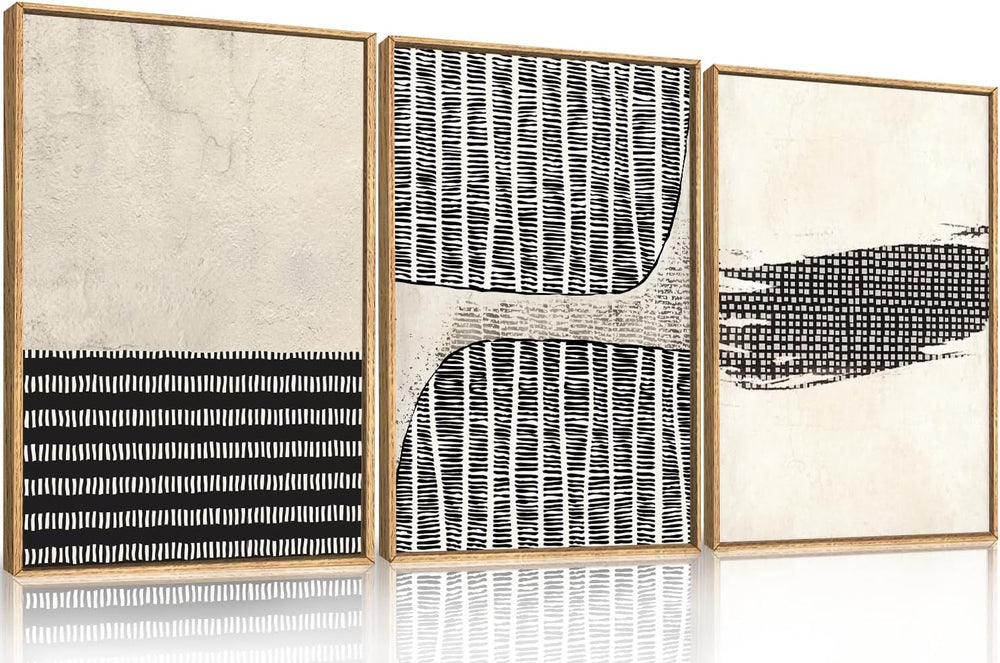 Aryroi Black Beige Abstract Minimalist Framed Canvas Wall Art Set-16"x24...