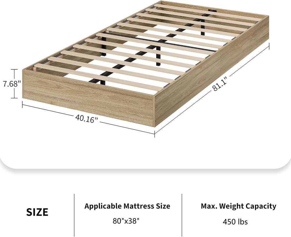 Twin XL Bed Frame, Wood Platform Bed with Sturdy Wooden Slats