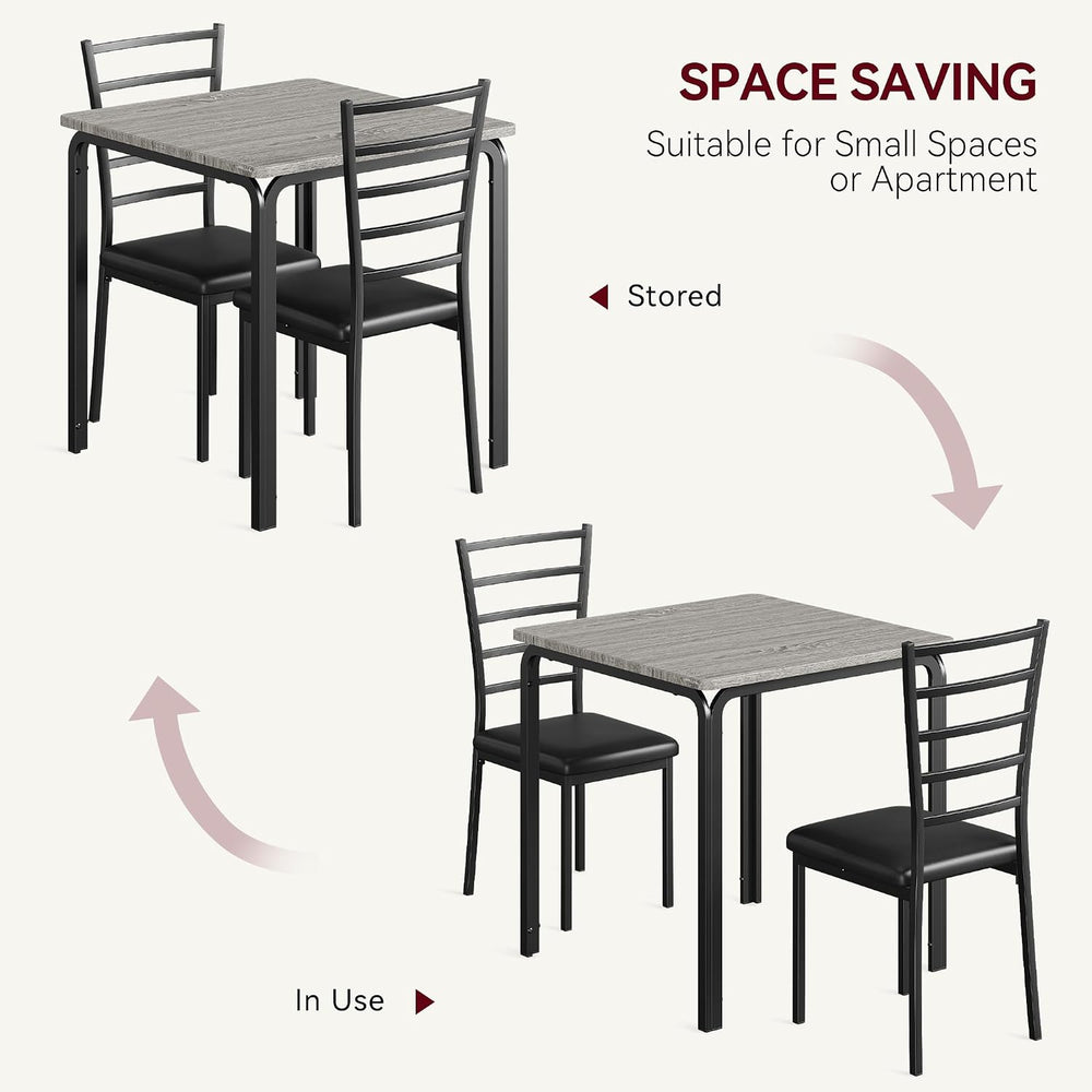 IDEALHOUSE 3-Piece Space Saving Dining Table and Chair Set, Grey