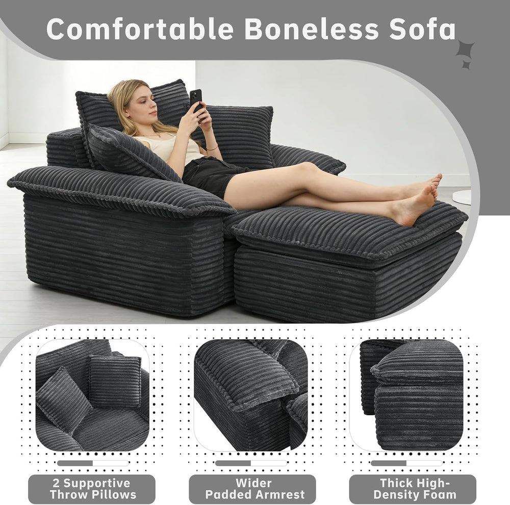 48'' Chaise Lounge Chair Indoor, Oversized Corduroy Upholstered Bonel...