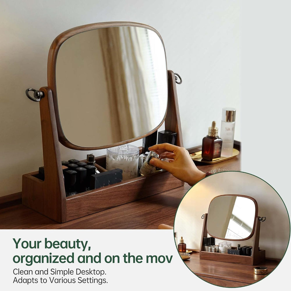 YESWOOD Vanity Makeup Mirror Tabletop with North America Black Walnut Stand, ...