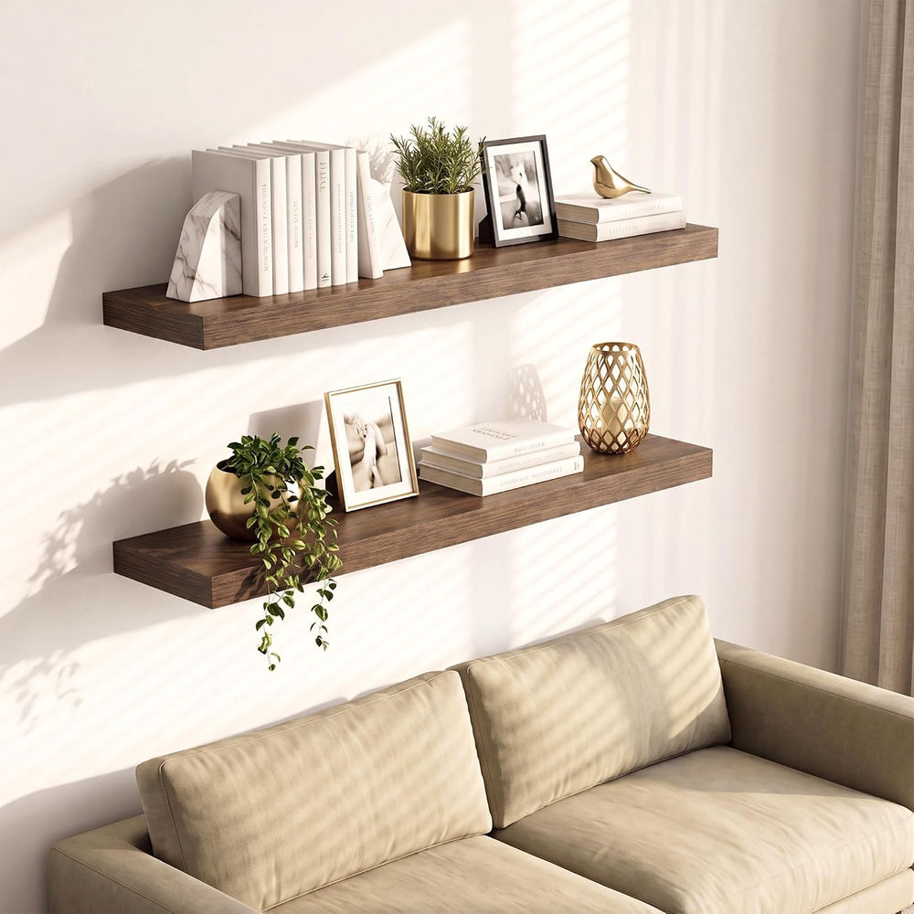 Vivelove Walnut Floating Shelves 8 Inch Deep, 16 x 8, Set of 2