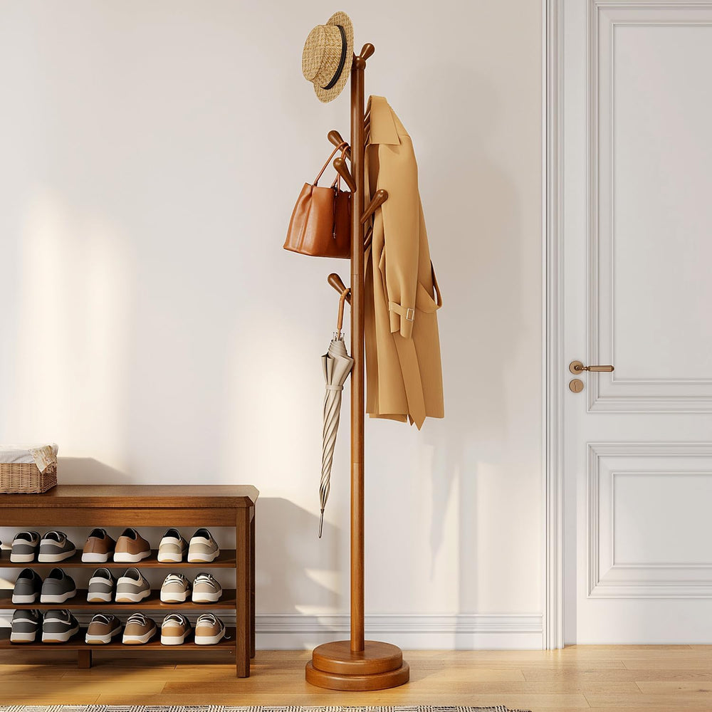 STARSAGA Solid Wood Coat Rack Freestanding Coat Tree with 8 Hooks