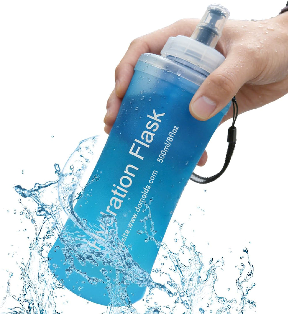 AXEN Collapsible Water Bottle with Filter for Hiking Travel, 500ml Blue