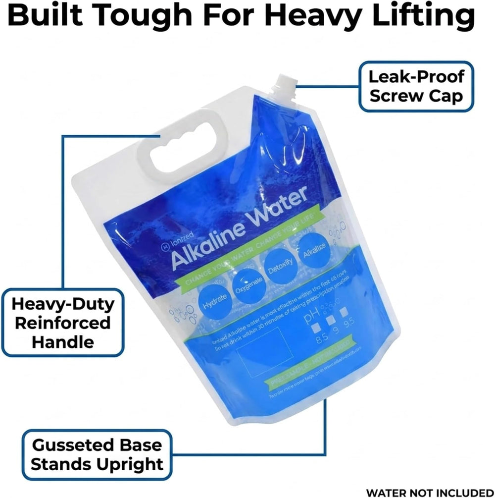 Foldable Alkaline Water Storage Bags, 5L/1.3 Gal, 10-Pack, BPA Free