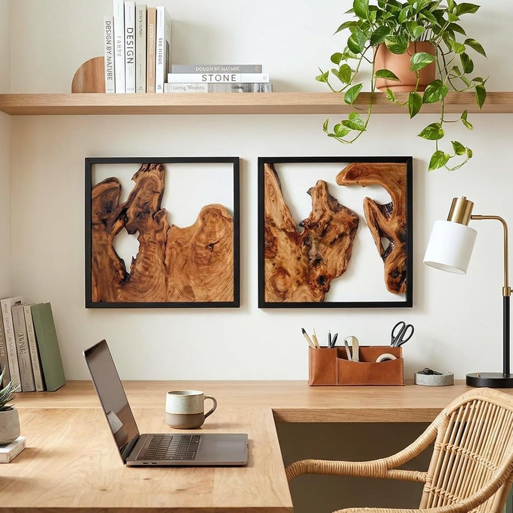WELLAND Cedar Wall Sculptures, Set of 2, Live Edge Wood Art