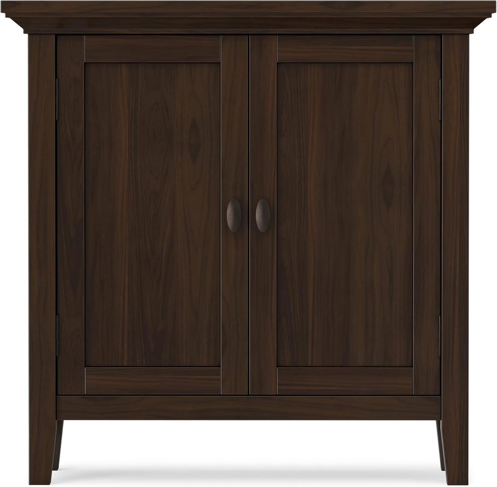 SIMPLIHOME Redmond 32" Wide Solid Wood Cabinet in Brunette Brown