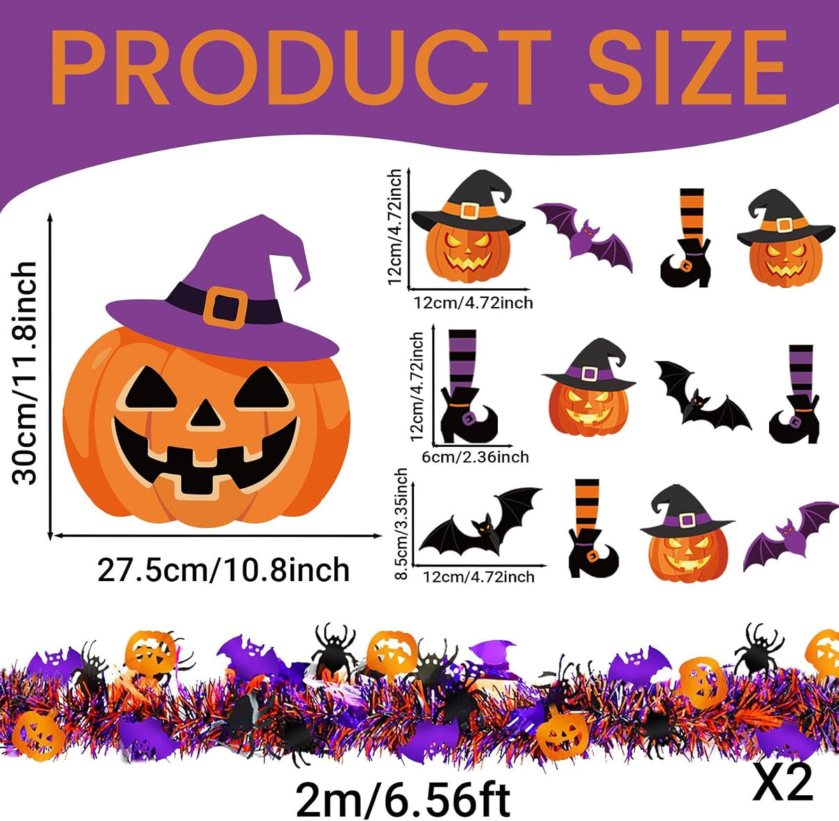 44 Pcs Halloween Tree Ornaments Decorations Witch Hat Pumpkin Tree Topper Pumpkin Bucket Skeleton Skull Ghost Spider Bat Witch Leg Hanging Ornaments Tinsel Garland for Halloween Party Decor