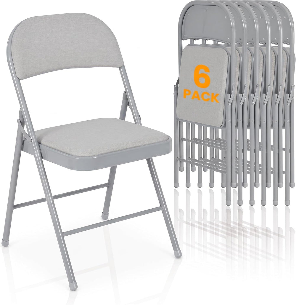 Fabric Padded Folding Chairs with Cushion and Back for Dining Gray