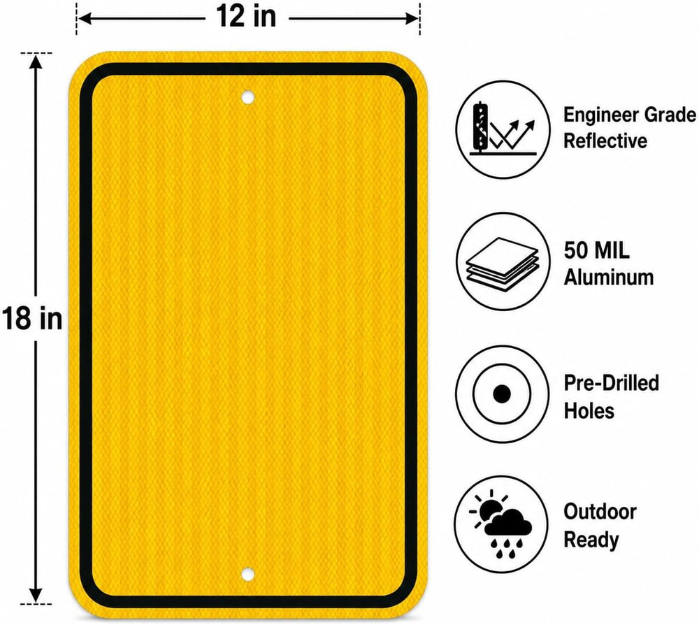 Blank Yellow Aluminum Sign, 18"x12", Engineer Grade Reflective 3-Pack