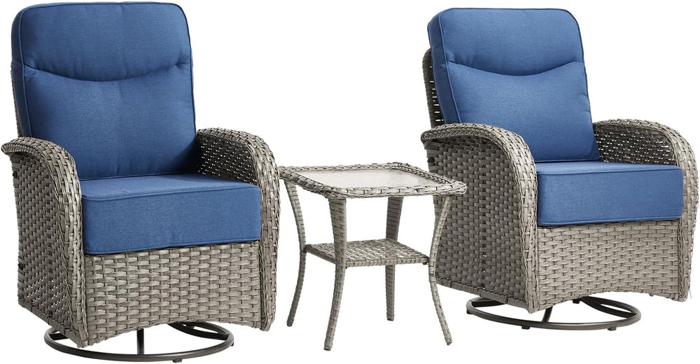 3Pc Patio Furniture Set, Swivel Chairs & Side Table Gray/Gray