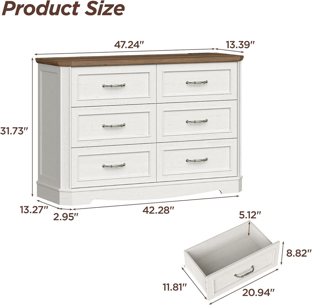 Maupvit 47" Farmhouse 6 Drawers Dresser for Storage,Wide Metal Handle, S...