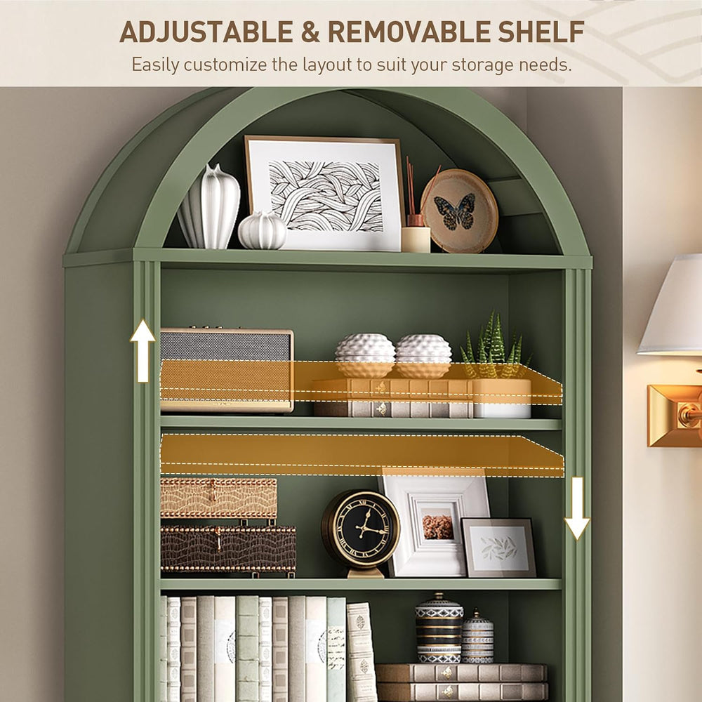 RALGEND Arched Bookshelf, 75.8" Tall Arch Bookcase with Storage