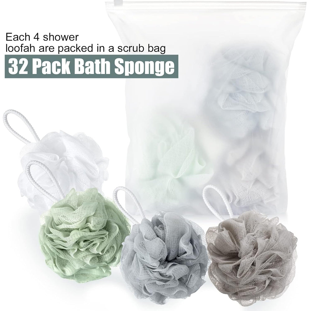Shellwei 32 Pcs Bath Sponge Shower Loofahs Bulk 60 g Charcoal Large Mesh Puff...