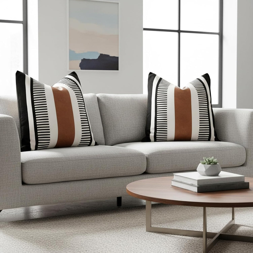 Decorative Striped Throw Pillow Cover 26x26 Inch Black White & Brown