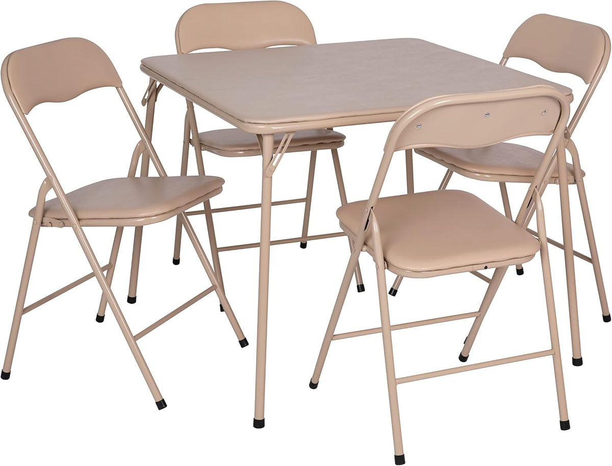 EMMA + OLIVER Tan Square Folding Card Table and Chairs Set for 4 Players