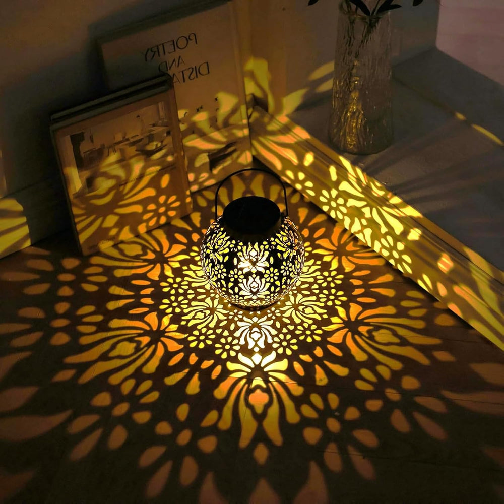 2 Pack Solar Lanterns Outdoor, Classic Black Flower