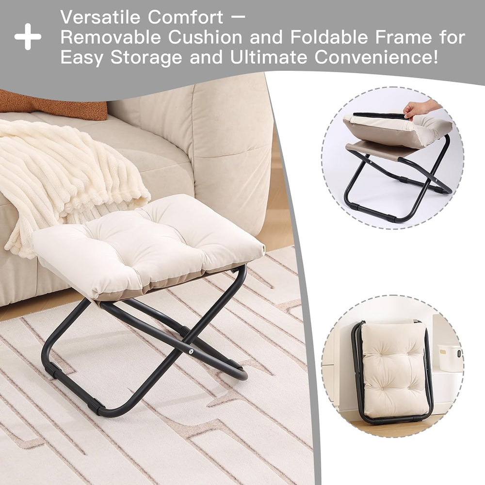 LITA Folding Ottoman, Upholstered Folding Foot Rest Stool for Living Room