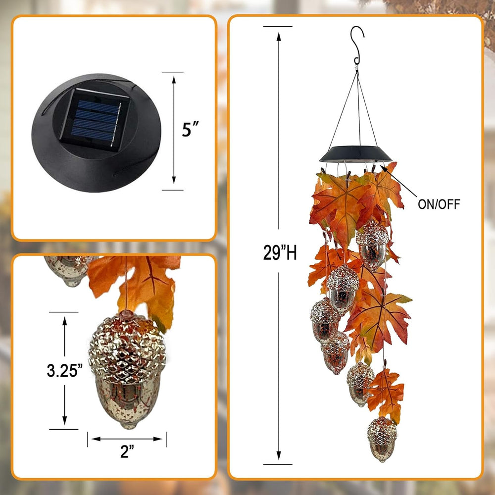 Solar Acorns Wind Chimes for Outside,Oak Leaves Danglers Mobile Lights